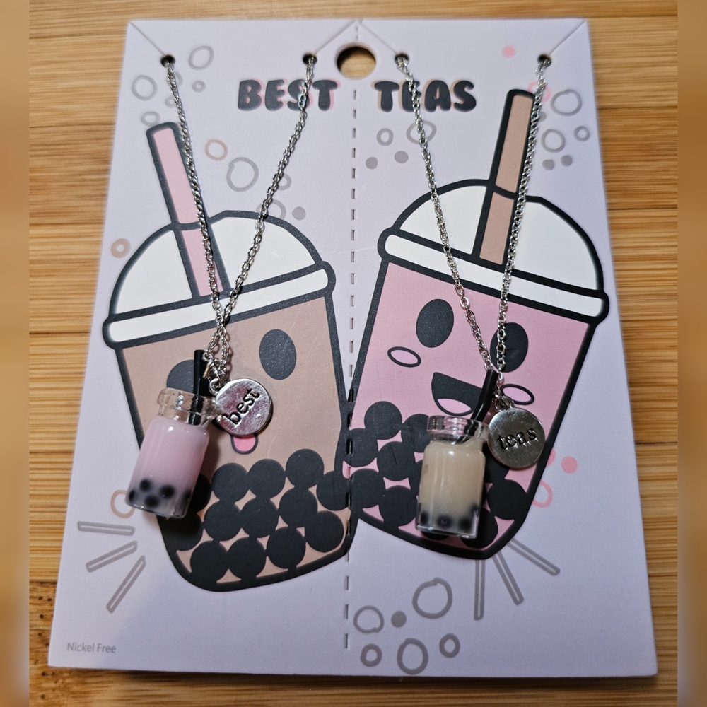 Cute Bubble Tea Necklaces with Besties (best teas) Charms